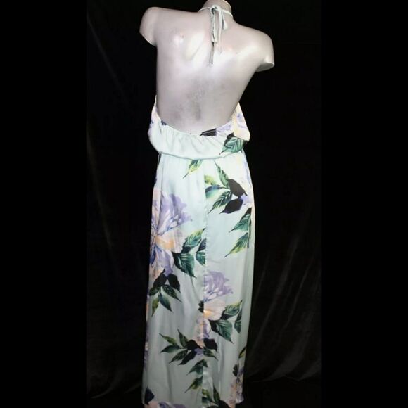 Show Me Your MuMu Heather Halter Dress Size Medium Mint to Be Floral Satin - Picture 4 of 11